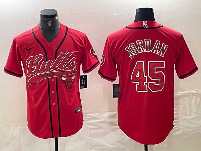 Mens Chicago Bulls #45 Michael Jordan Red Cool Base Stitched Baseball Jersey